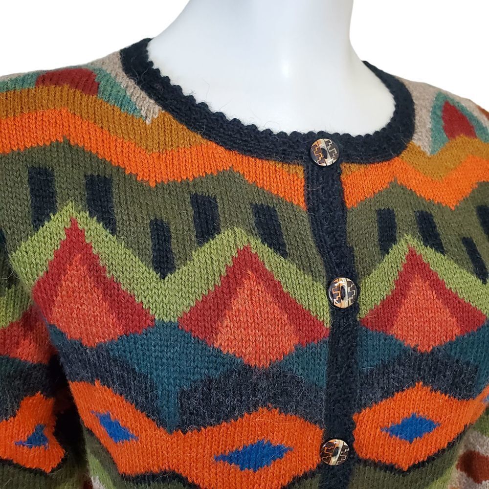 New Tey-Art ALPACA Blend Aztec Southwestern Sweater Cardigan Tabask Size S #3 - Picture 2 of 9